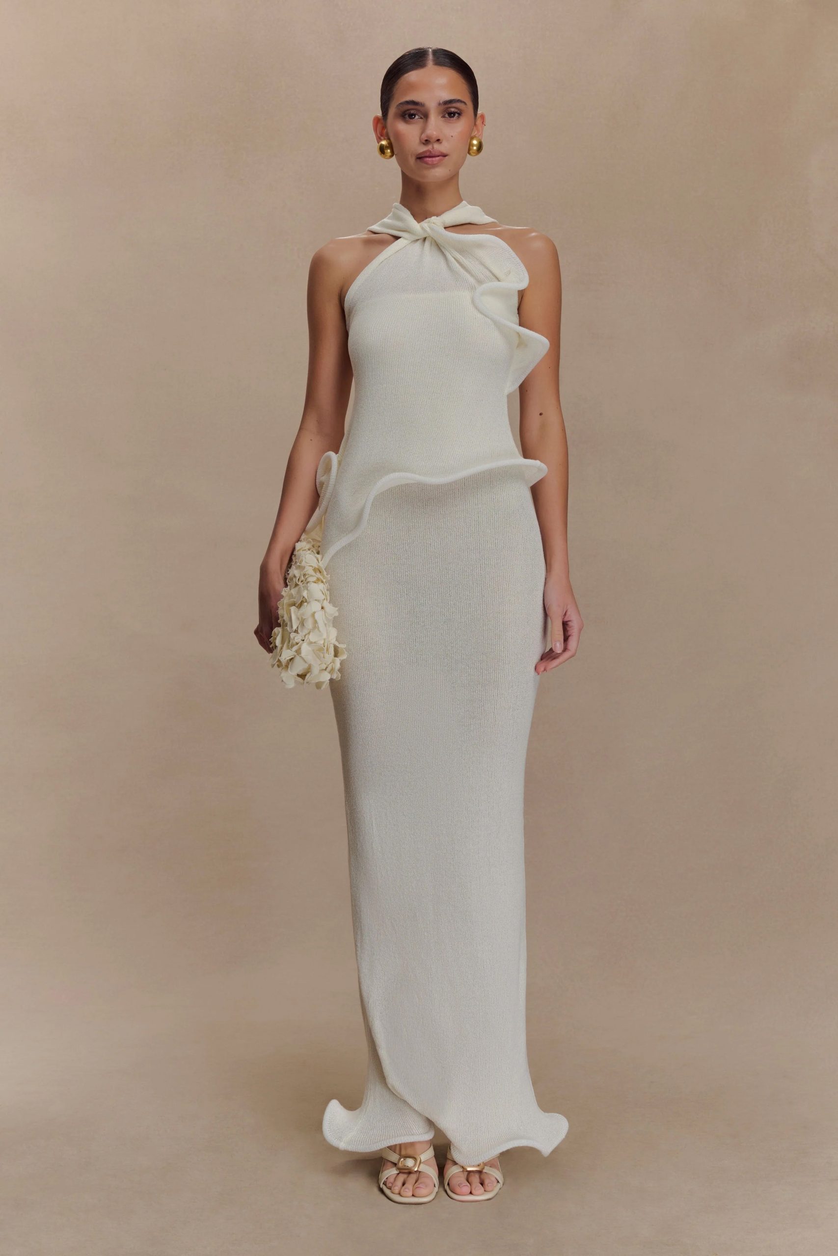 Caprice Halter Knit Maxi Dress - White - Image 2