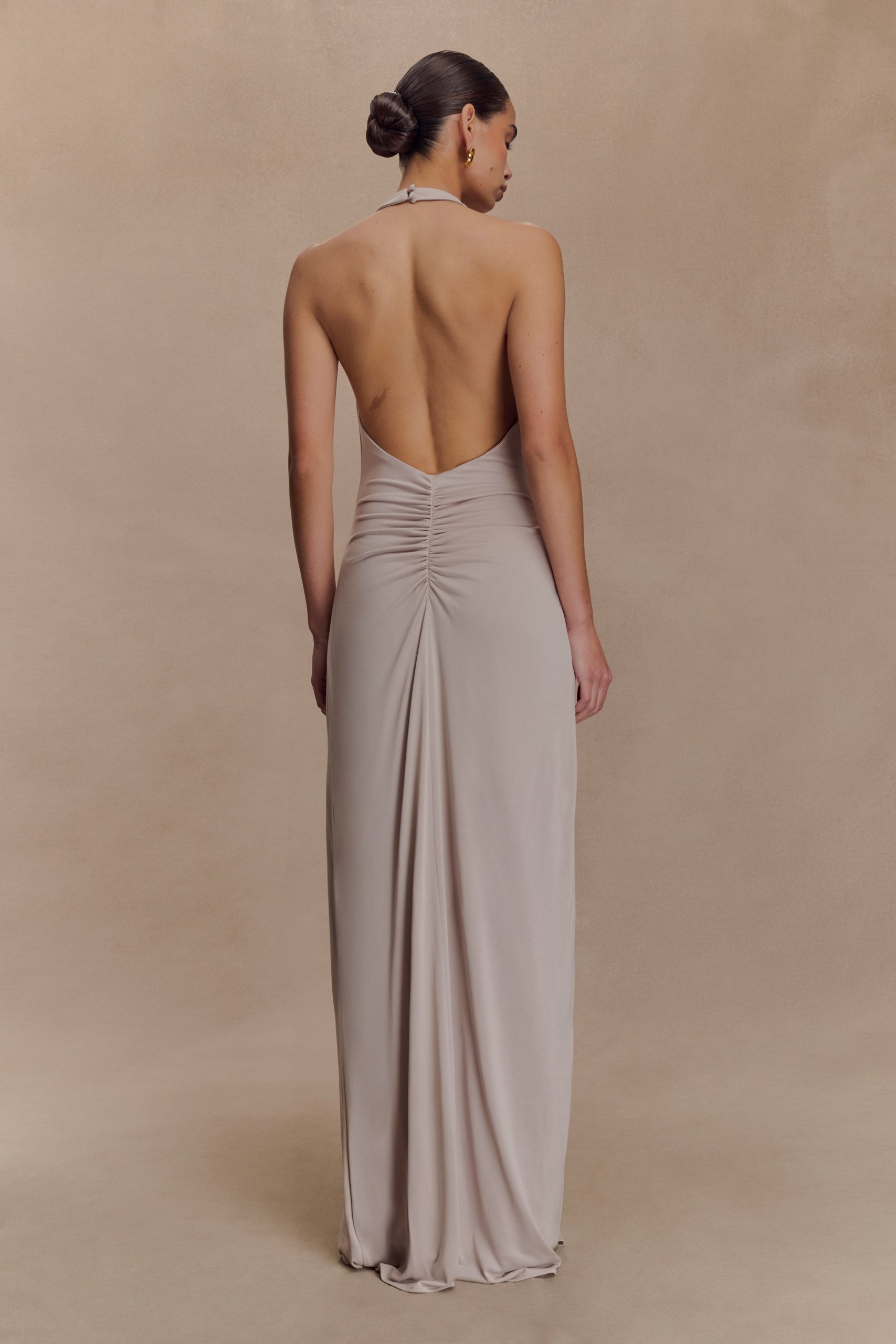 Yelena Ruched Halter Maxi Dress - Taupe - Image 2