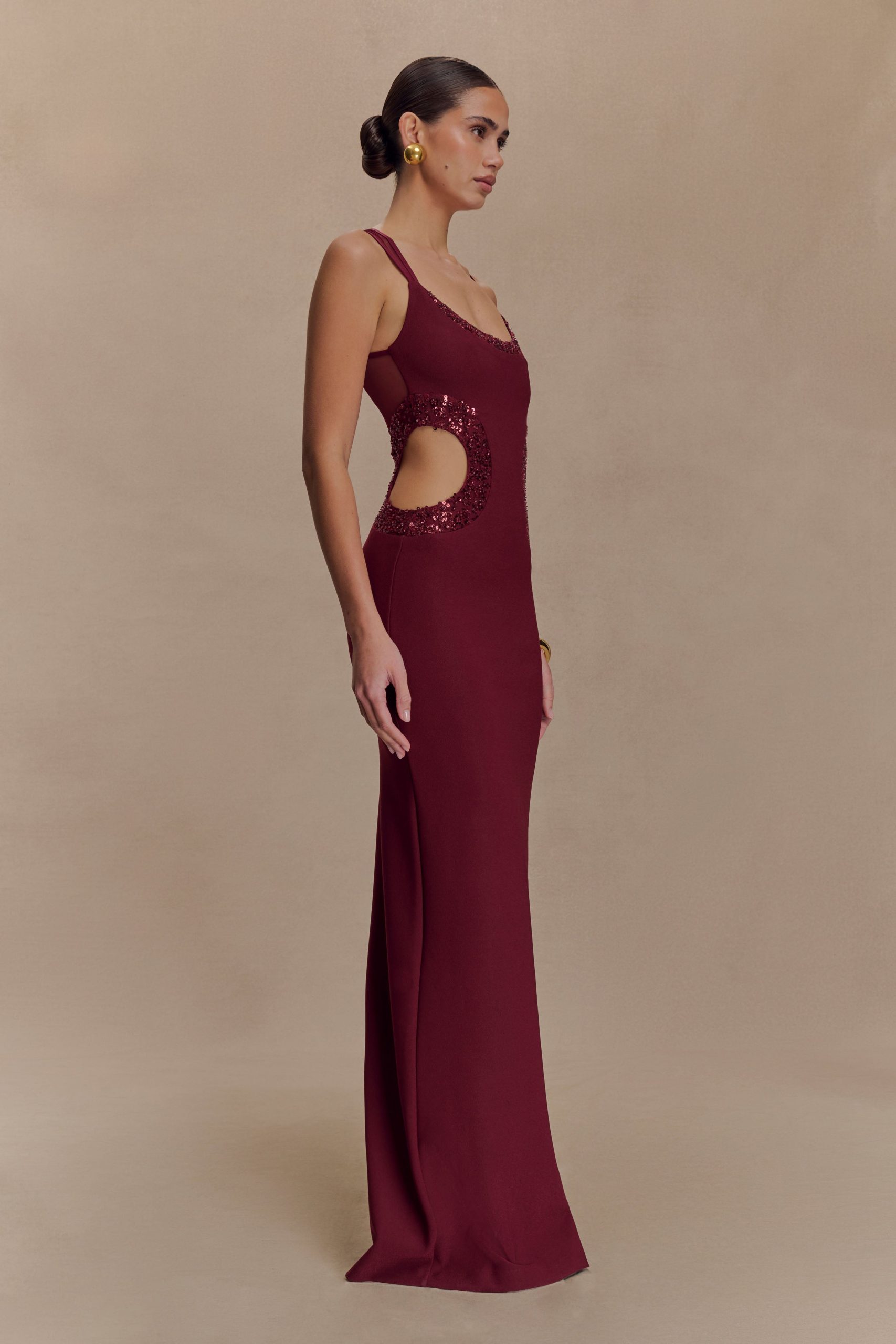 Angelique Beaded Crepe Maxi Dress - Wine - Image 4