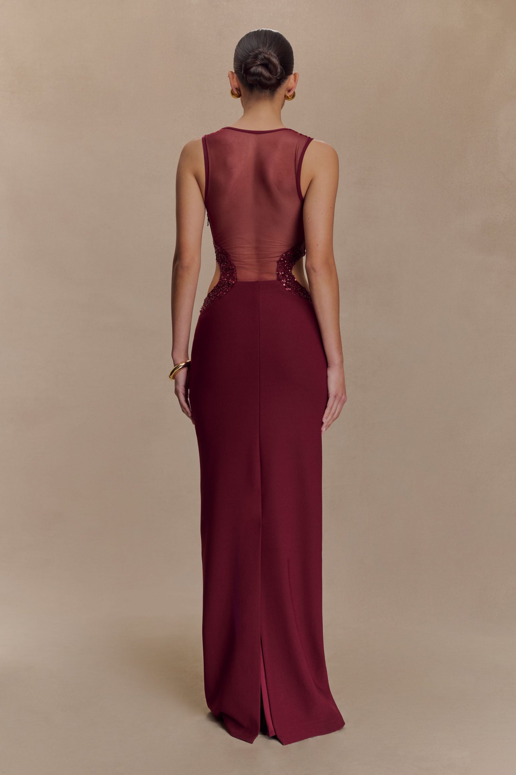 Angelique Beaded Crepe Maxi Dress - Wine - Image 2