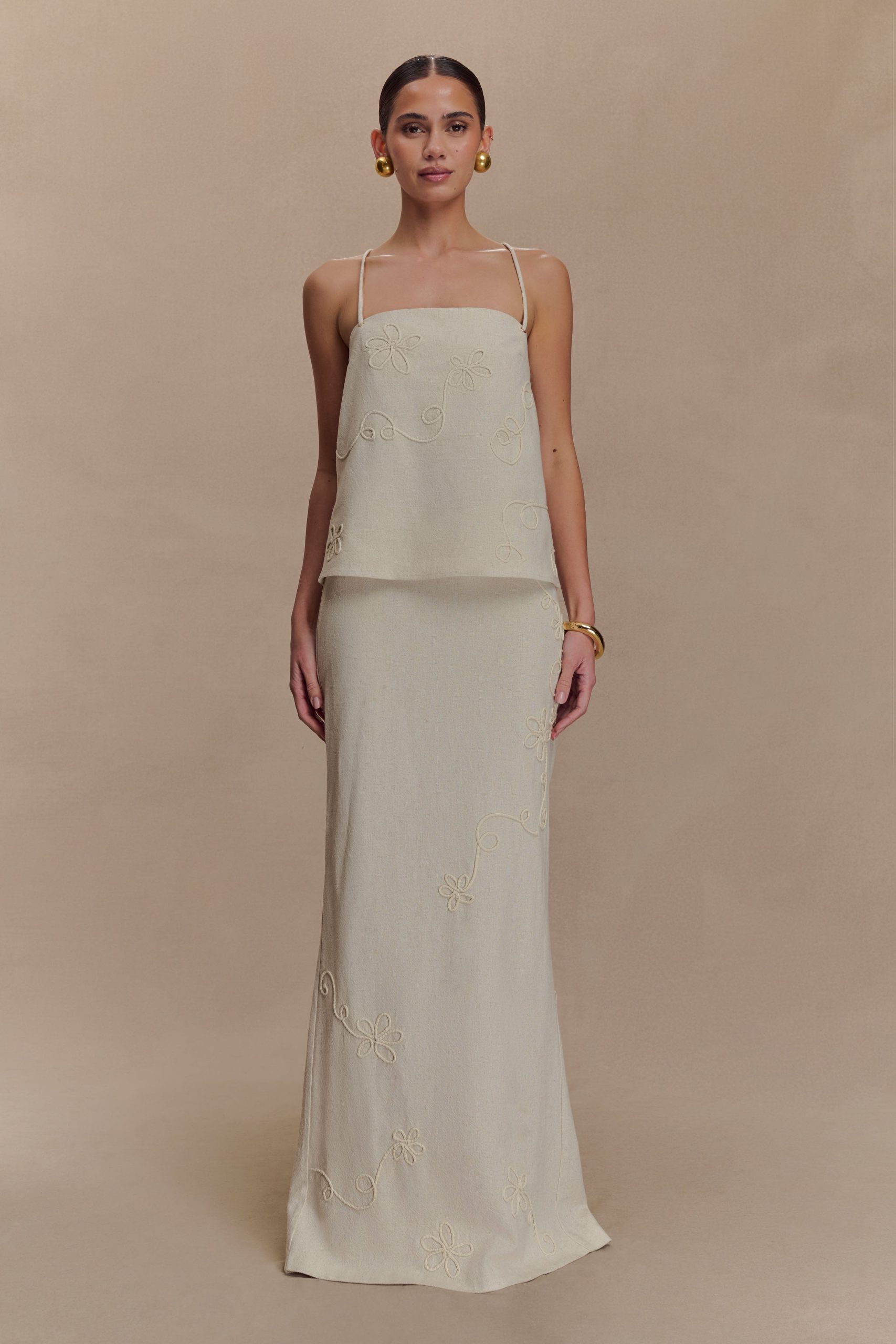 Casey Linen Corded Embroidered Linen Top - Natural - Image 8