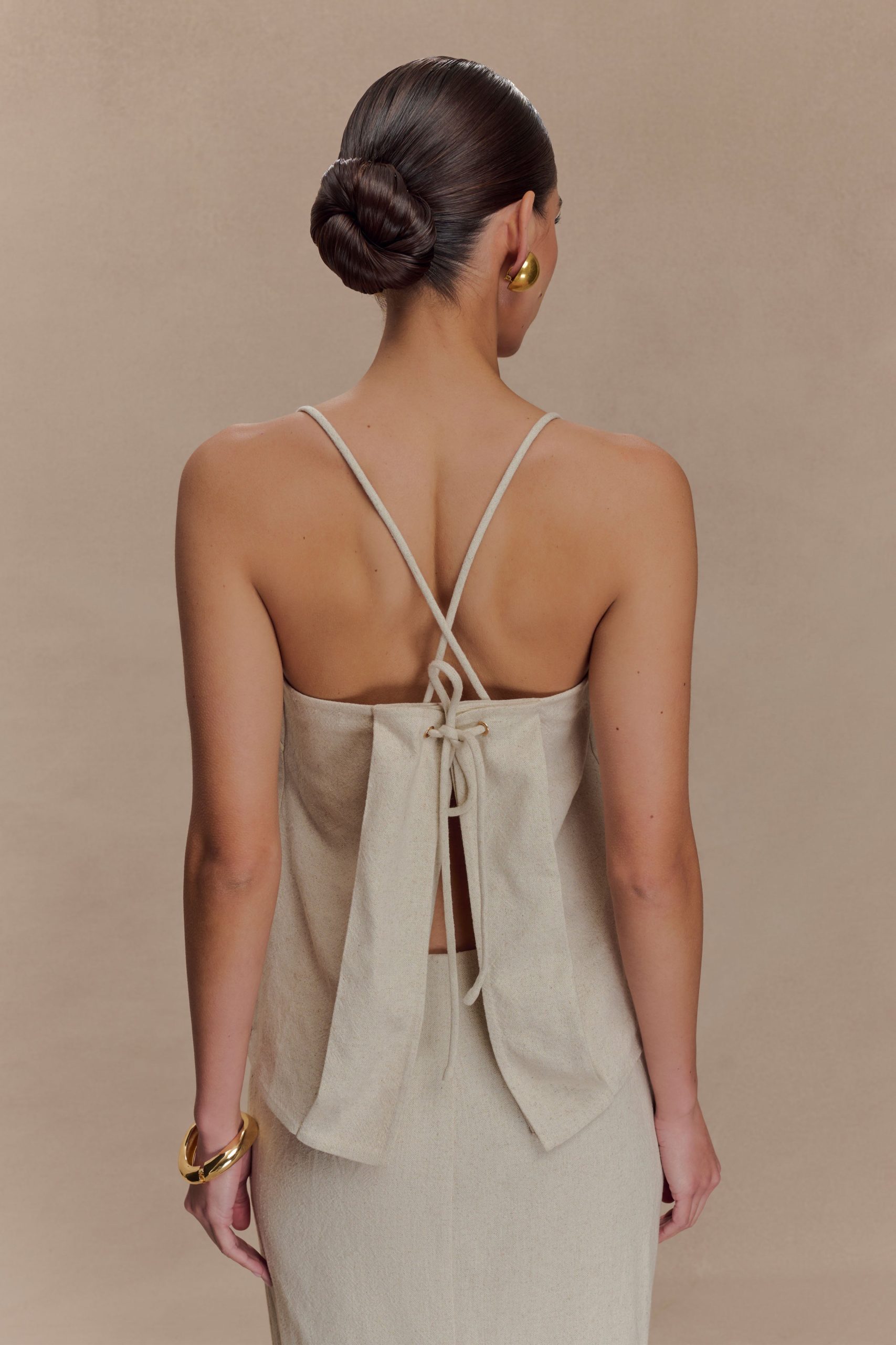 Casey Linen Corded Embroidered Linen Top - Natural - Image 4