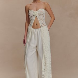 Aeline Strapless Crochet Knit Top - Ivory