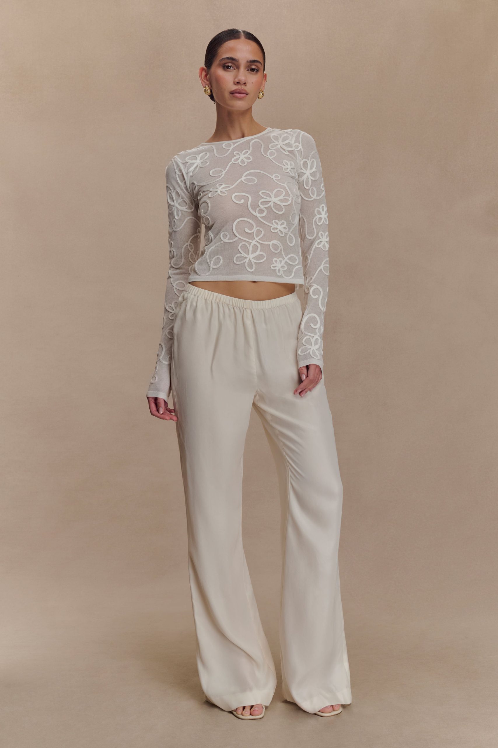 Omari Embroidery Long Sleeve Knit Top - Ivory - Image 4