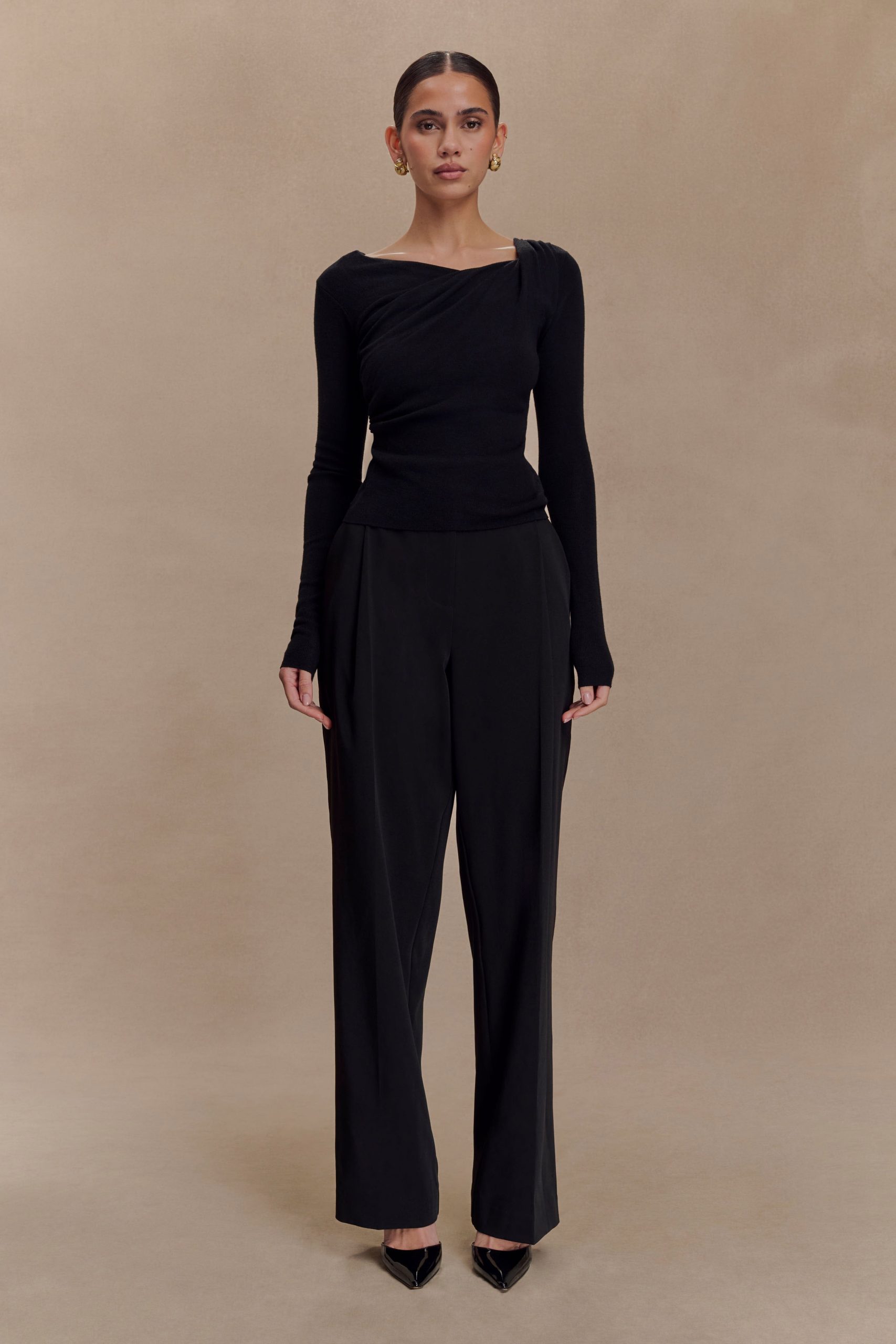 Culver Draped Twist Knit Top - Black - Image 4