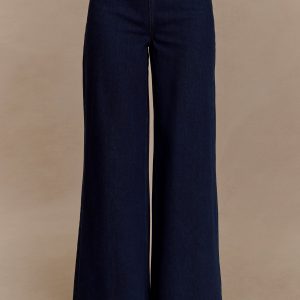 Miranda Faux Suede Belted Denim Wide Leg Jeans - Indigo Blue