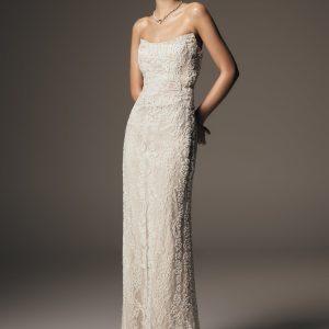 Eva Hand Beaded Pearl & Lace Maxi Dress - White