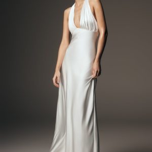 Alice Satin Halter Maxi Dress - White