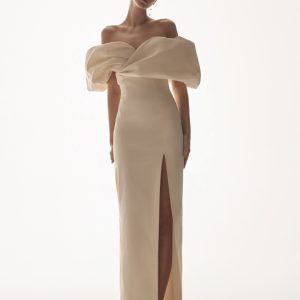 Angelica Taffeta Off Shoulder Bridal Gown - Soft Beige