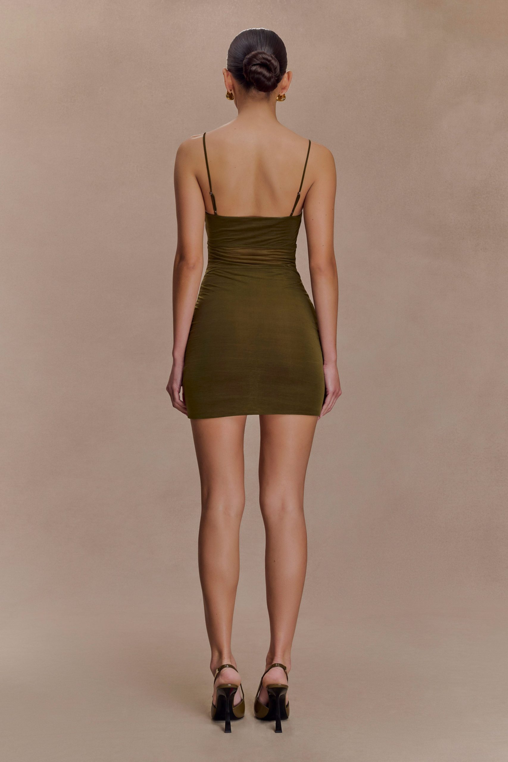 Maryk Mesh Mini Dress - Khaki - Image 3