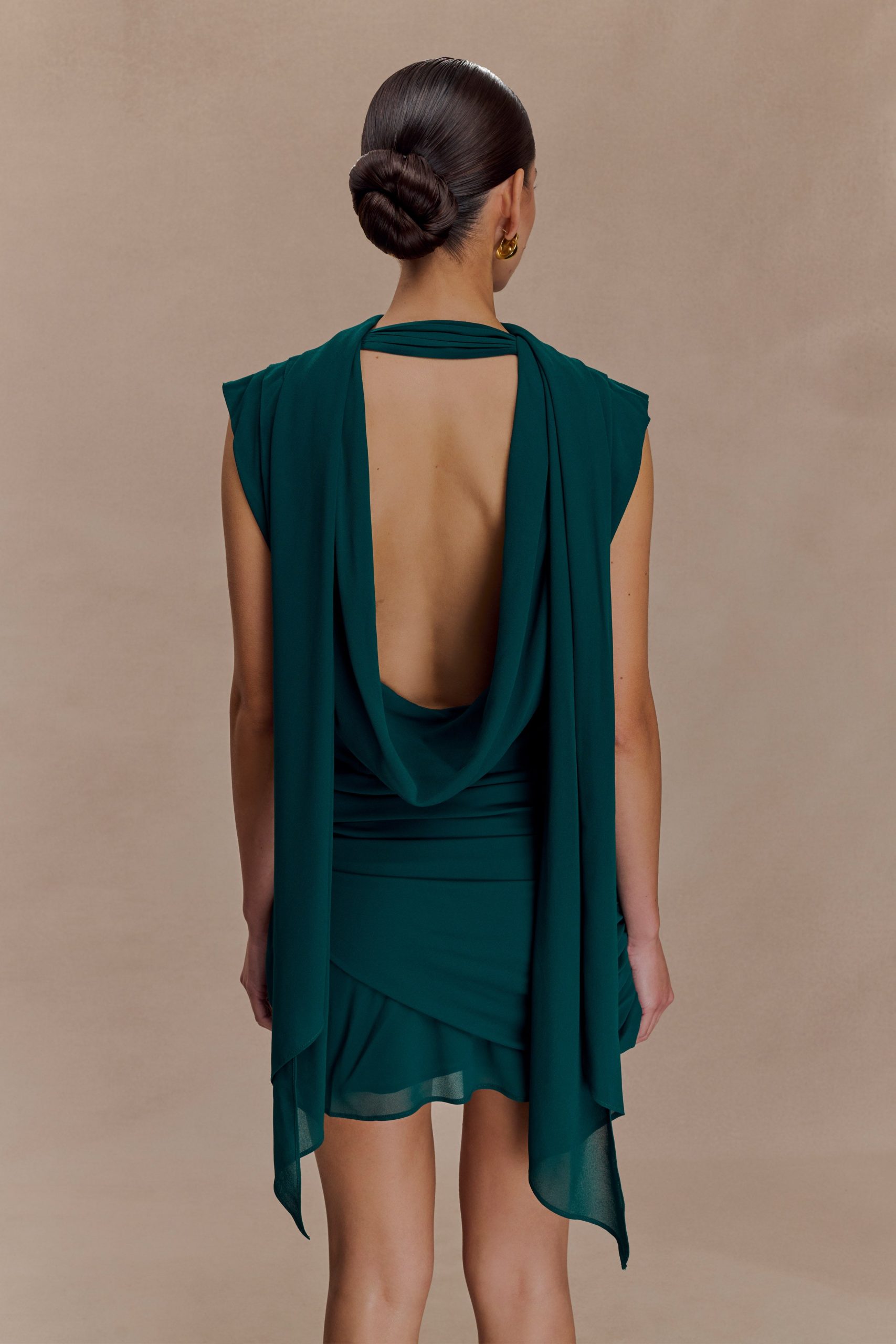 Giulia Chiffon Draped Mini Dress - Dark Emerald - Image 2