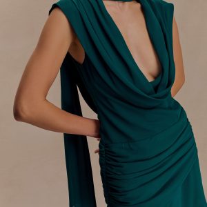 Giulia Chiffon Draped Mini Dress - Dark Emerald