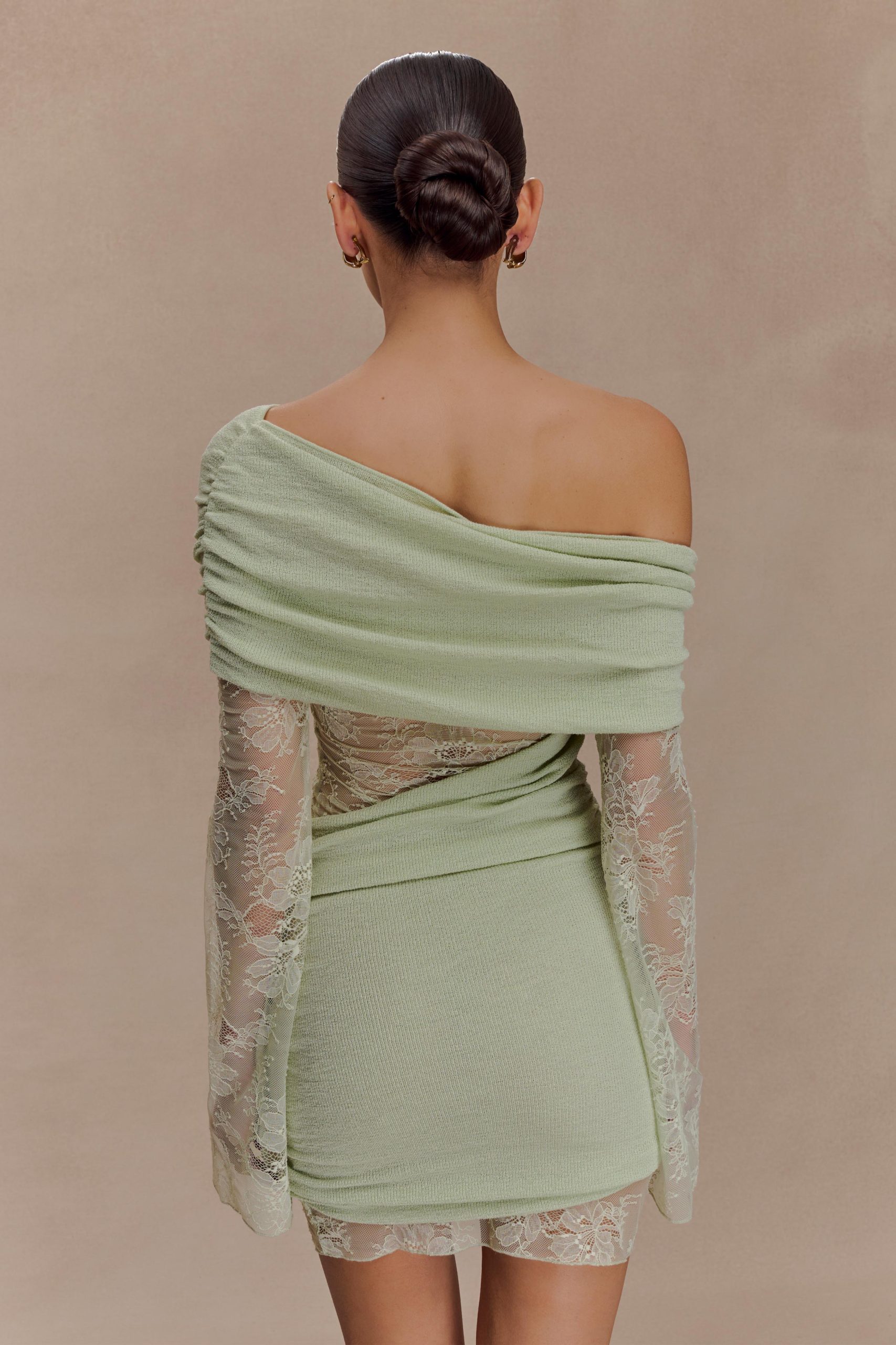 Luxie Lace Knit Mini Dress - Pastel Green - Image 2