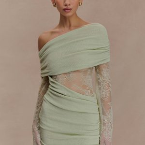 Luxie Lace Knit Mini Dress - Pastel Green