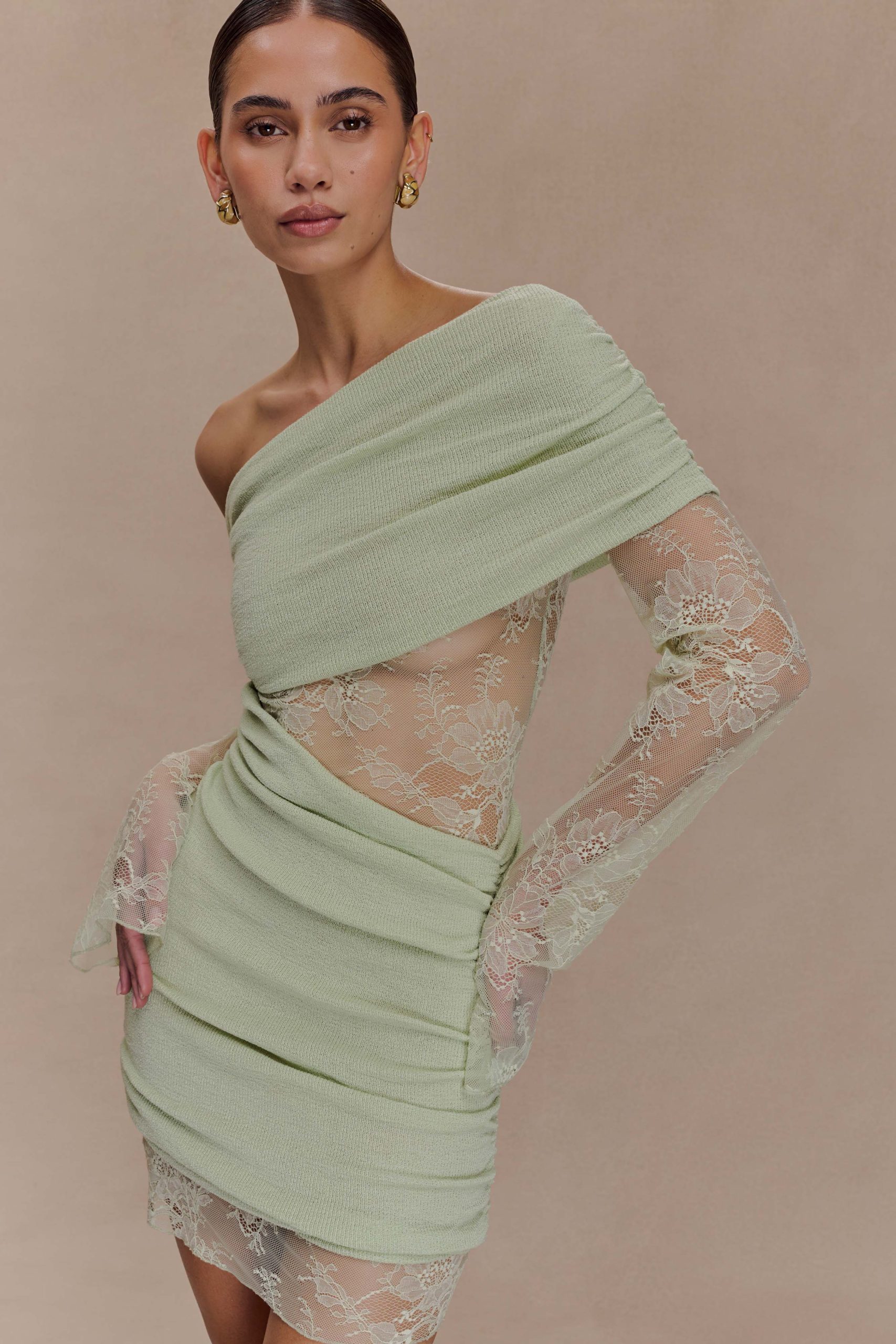 Luxie Lace Knit Mini Dress - Pastel Green - Image 3