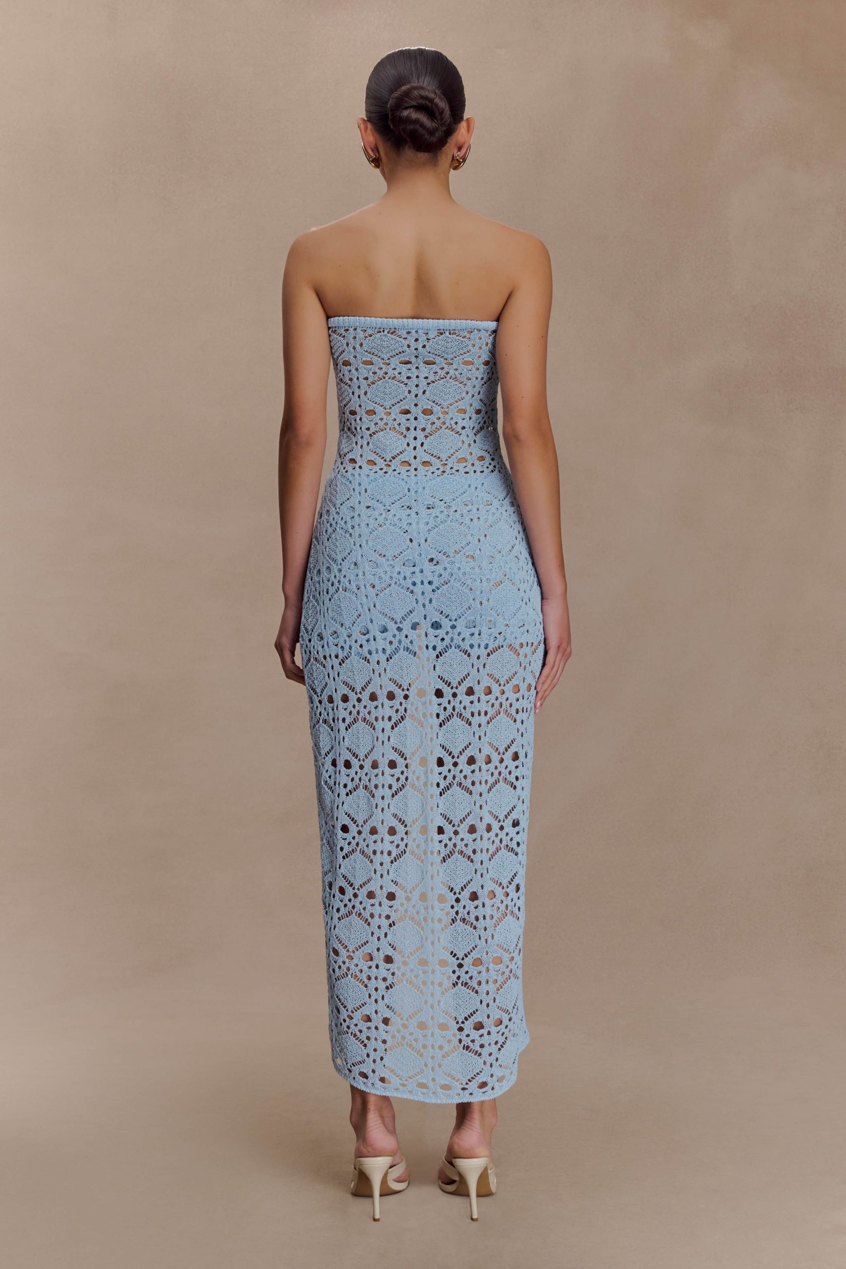 Aeline Strapless Crochet Knit Top - Sky Blue - Image 2