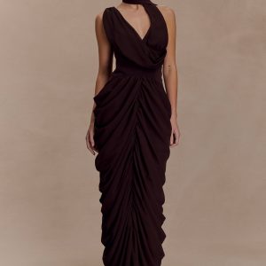 Alex Chiffon Maxi Dress - Cacao Brown