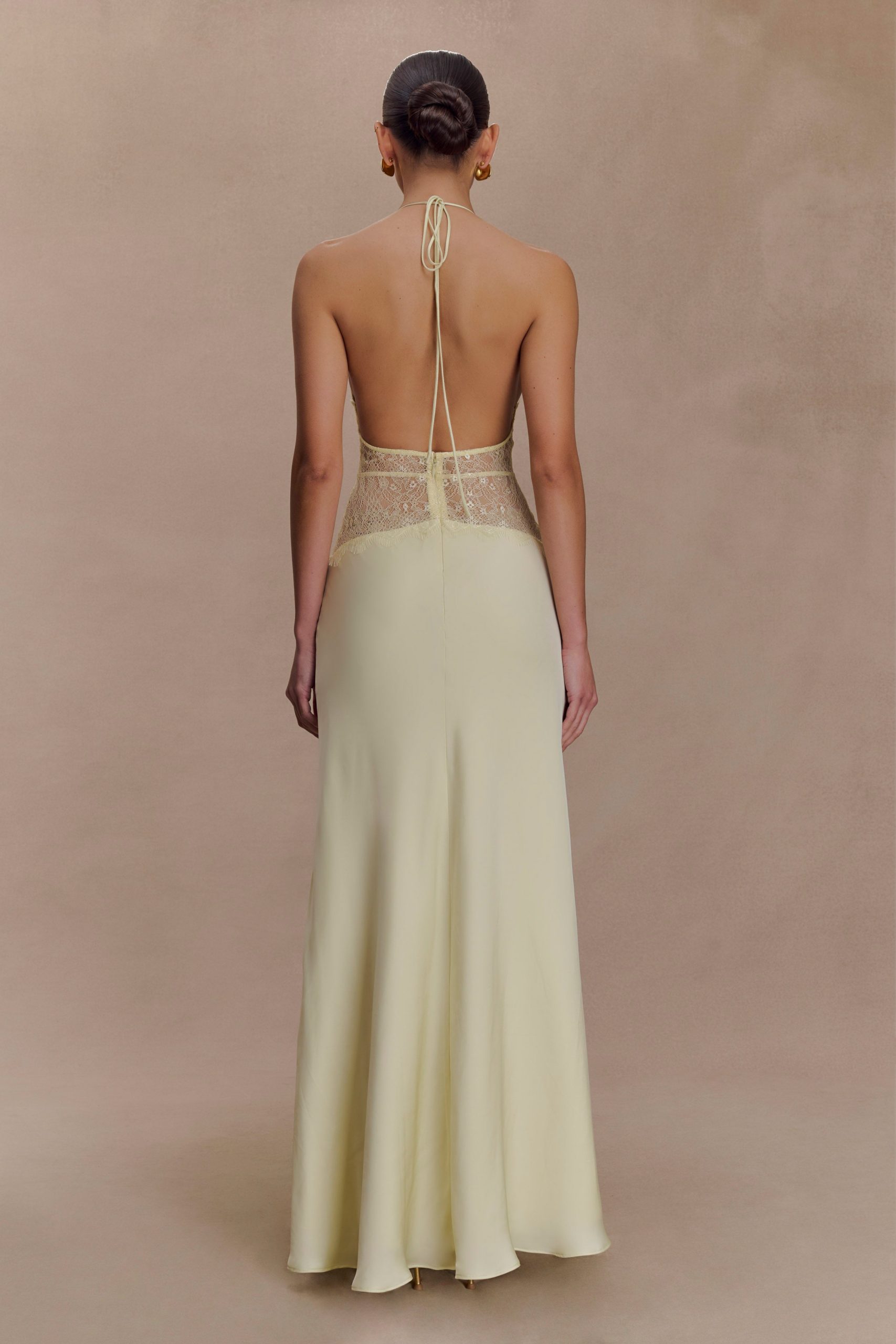 Dinah Lace And Satin Maxi Dress - Lemon - Image 2