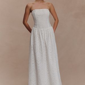 Maureen Broderie Strapless Maxi Dress - White