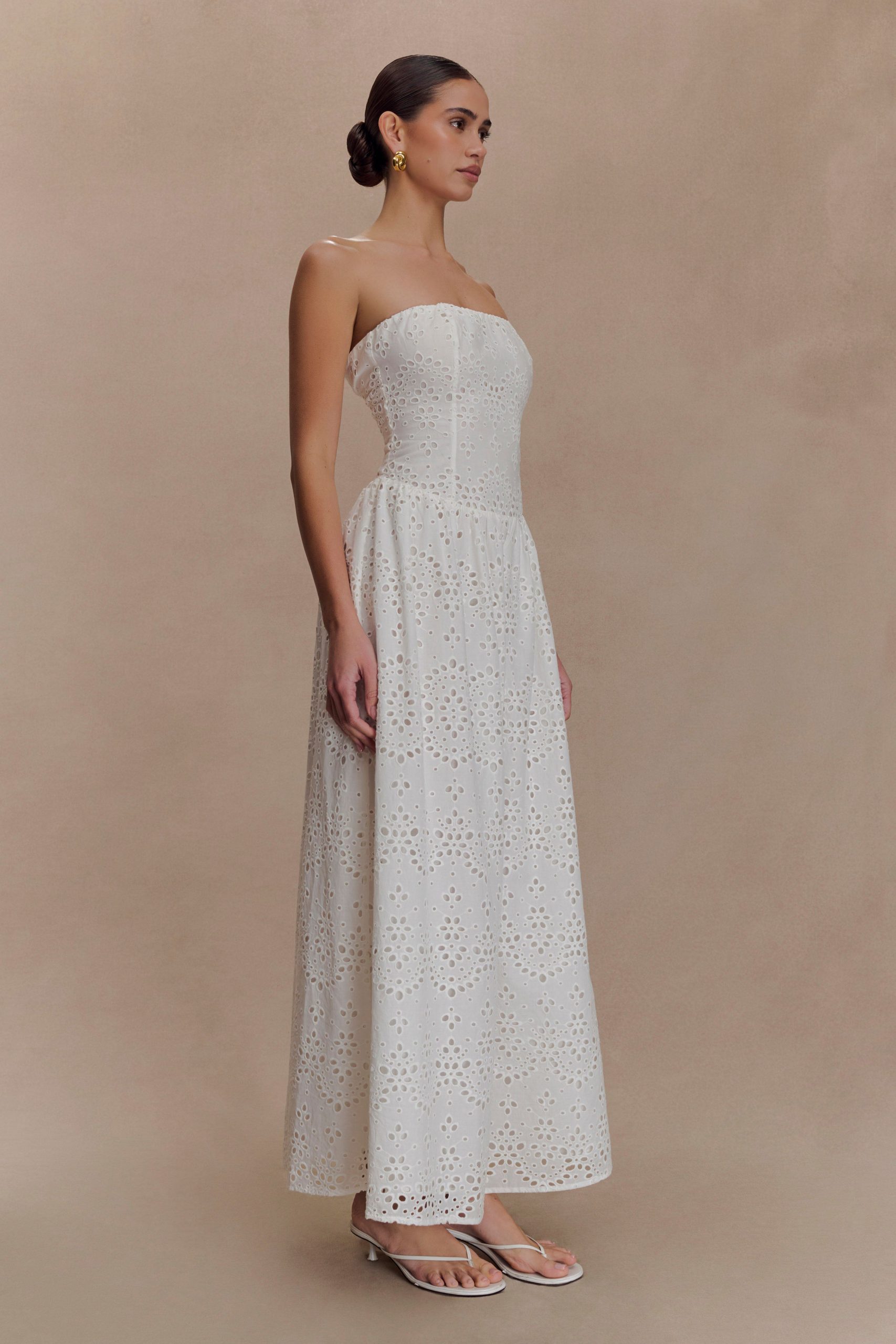 Maureen Broderie Strapless Maxi Dress - White - Image 4