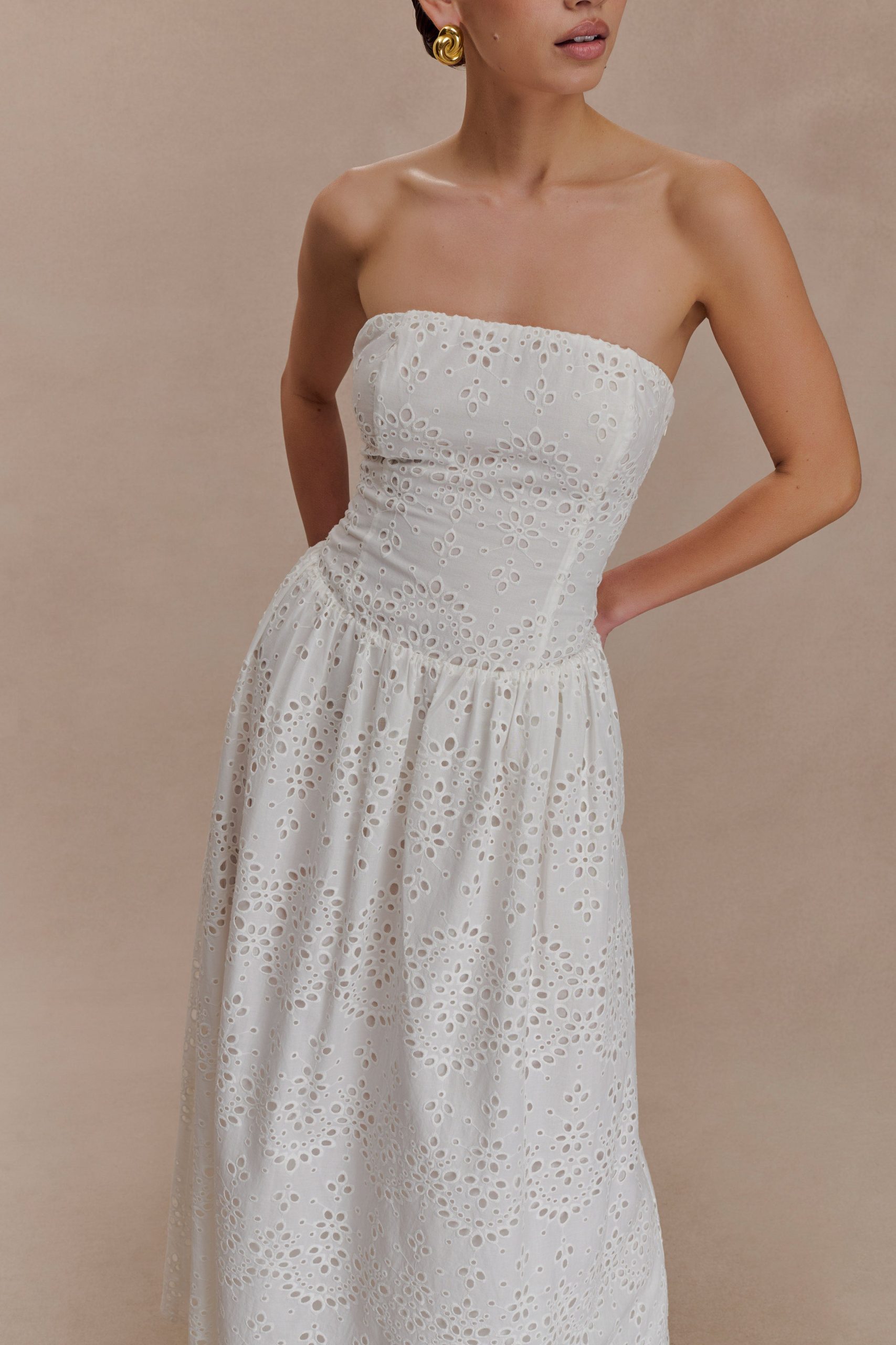 Maureen Broderie Strapless Maxi Dress - White - Image 3
