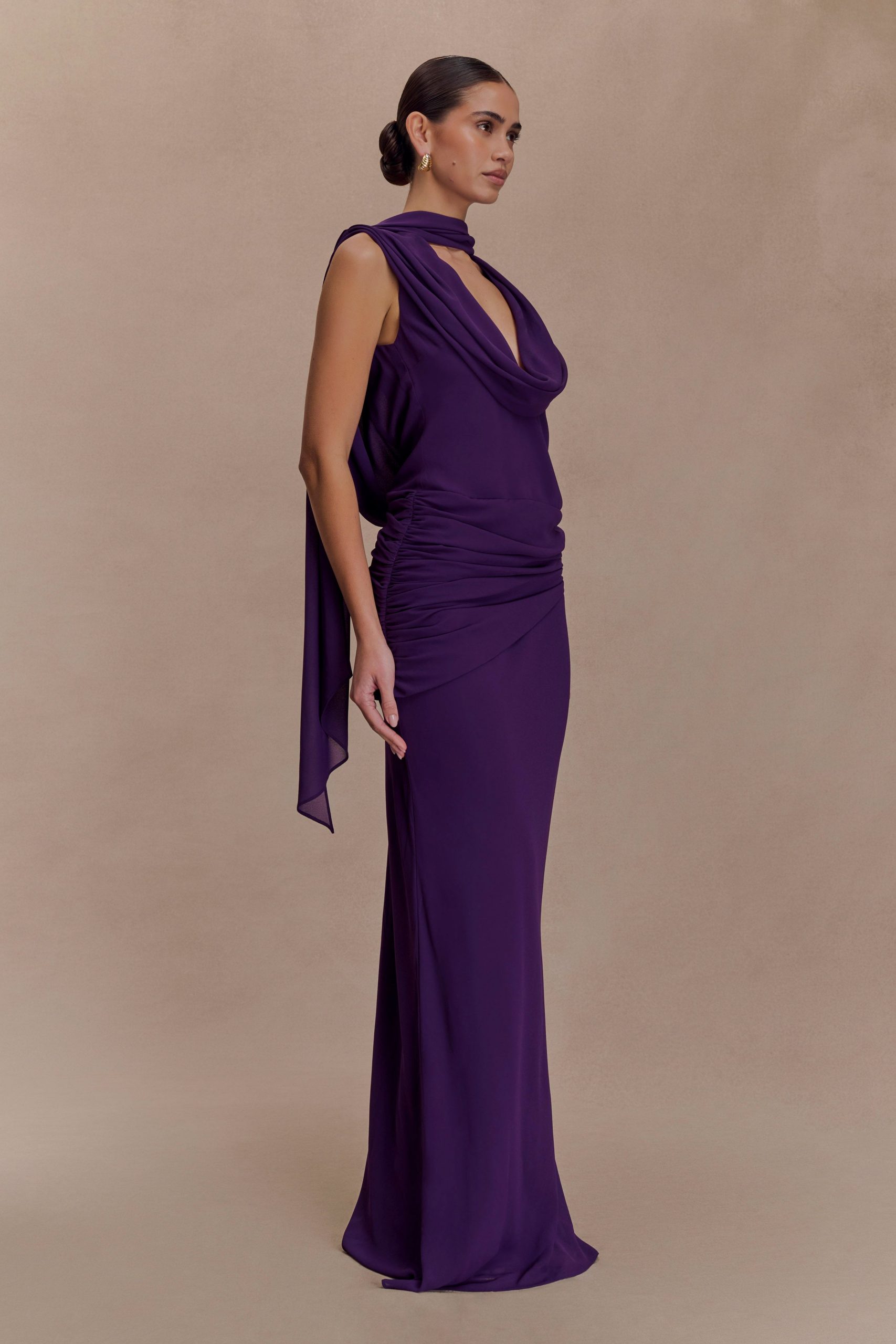 Giulia Chiffon Draped Maxi Dress - Purple - Image 4