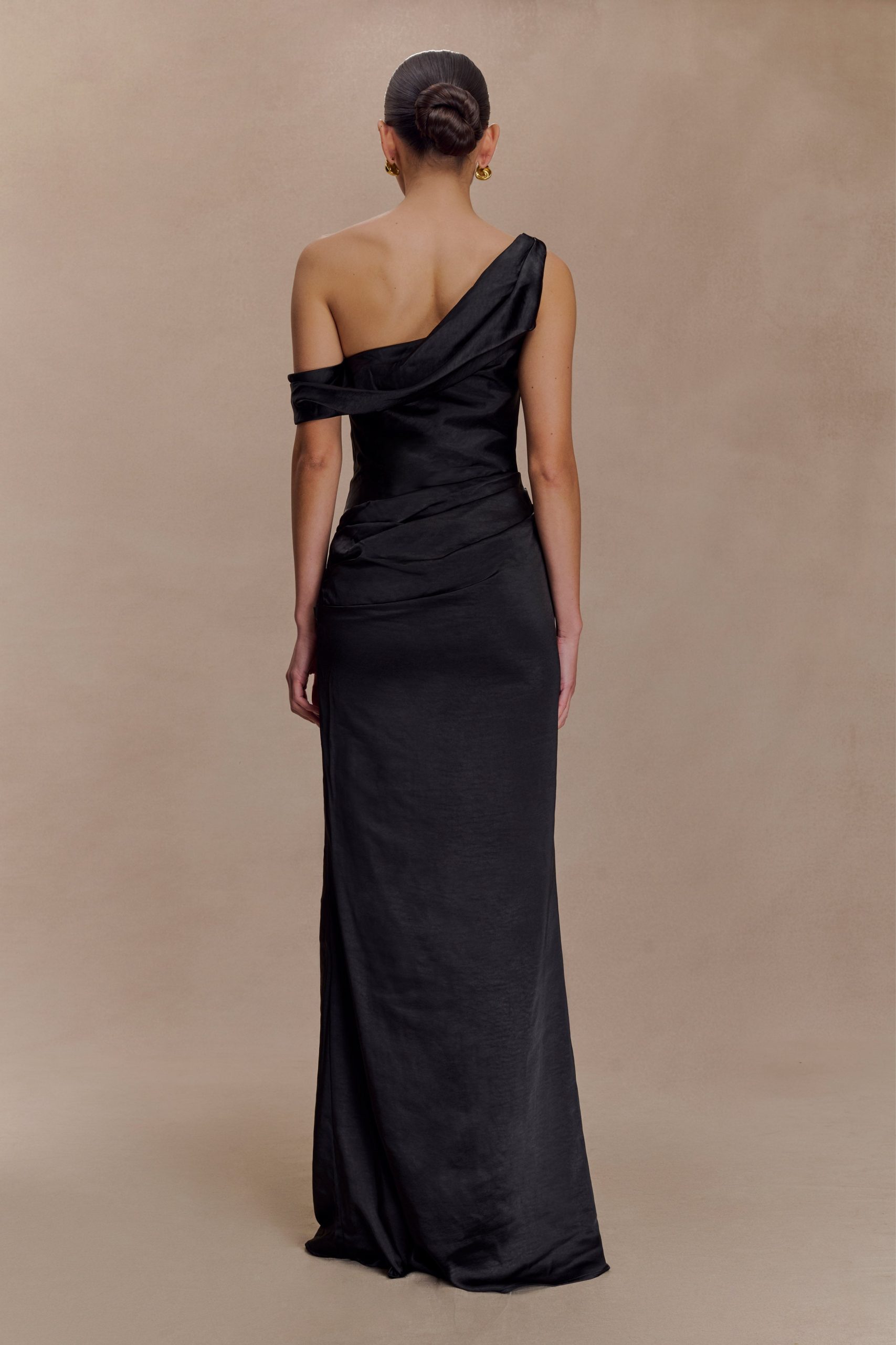 Dalia Off Shoulder Satin Maxi Dress - Black - Image 2