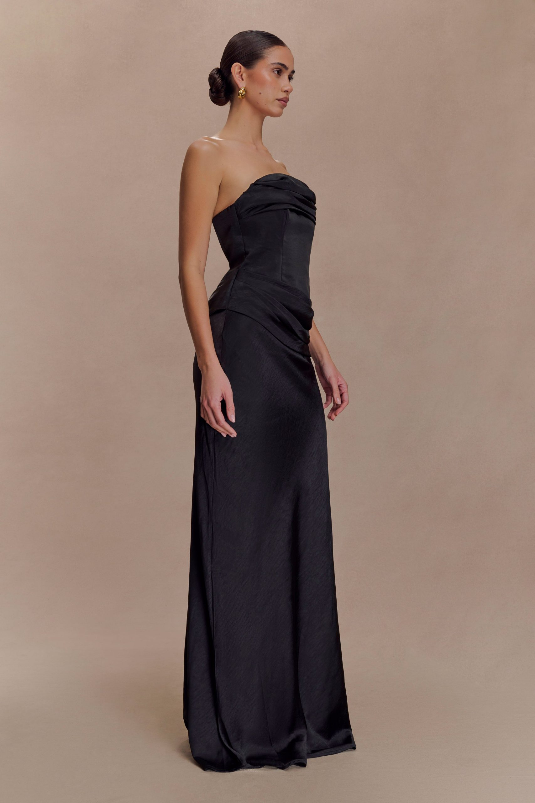 Jasmine Strapless Satin Maxi Dress - Black - Image 3