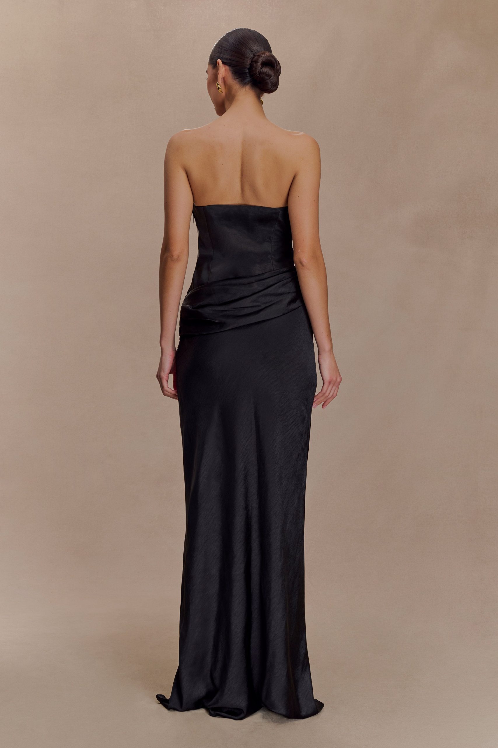 Jasmine Strapless Satin Maxi Dress - Black - Image 2