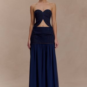 Tully Chiffon Denim Maxi Skirt - Indigo Blue