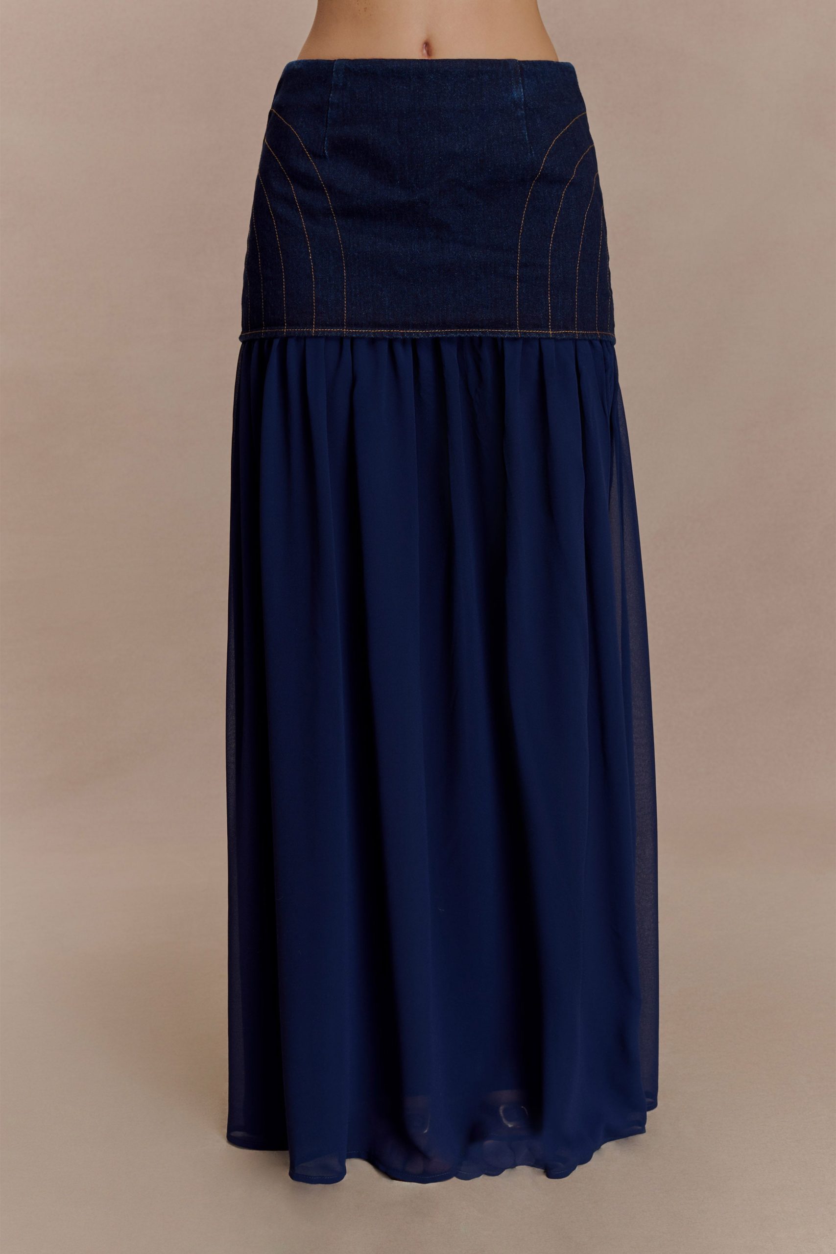 Tully Chiffon Denim Maxi Skirt - Indigo Blue - Image 3