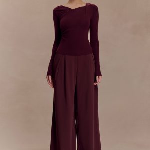 Culver Draped Twist Knit Top - Wine