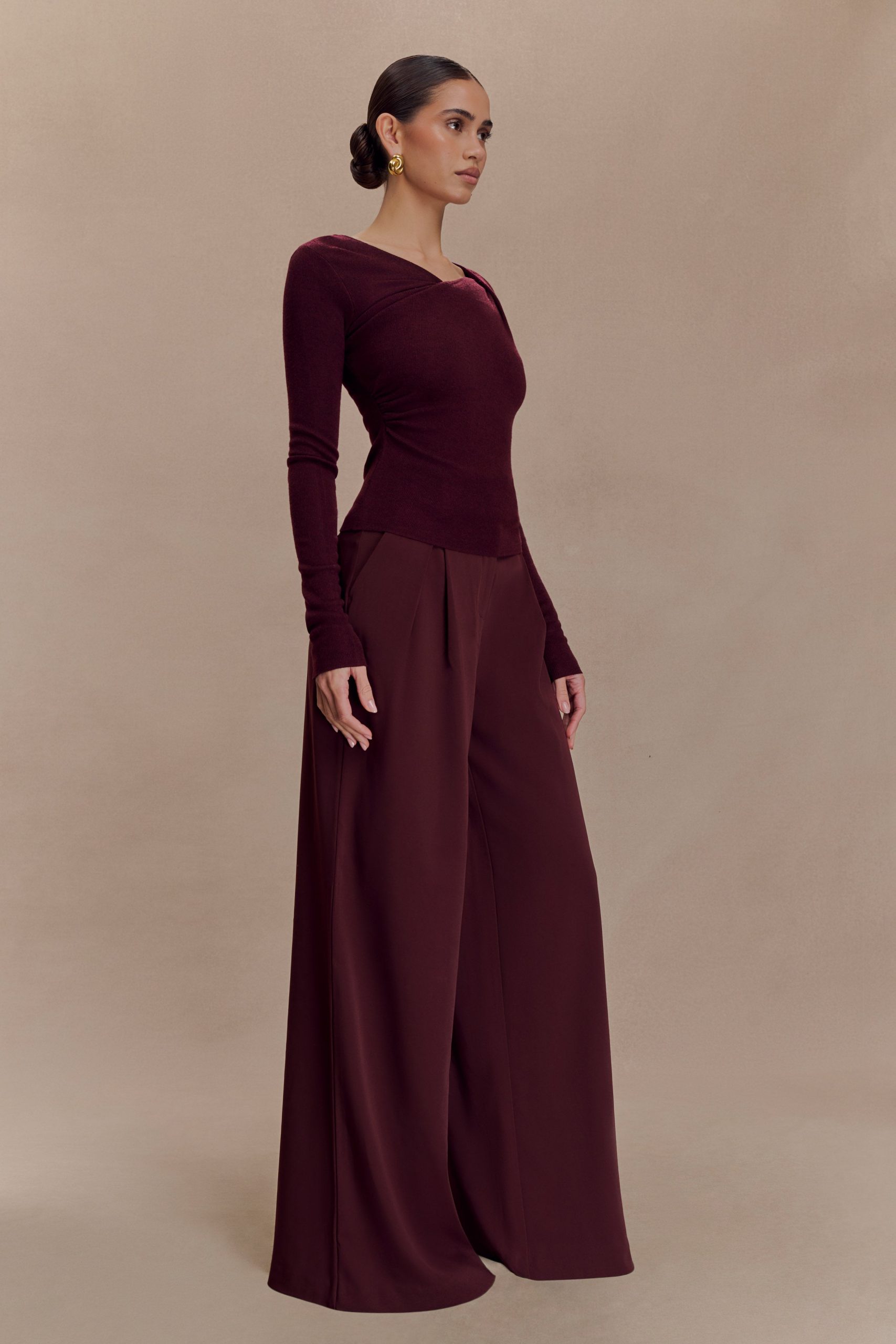 Culver Draped Twist Knit Top - Wine - Image 3