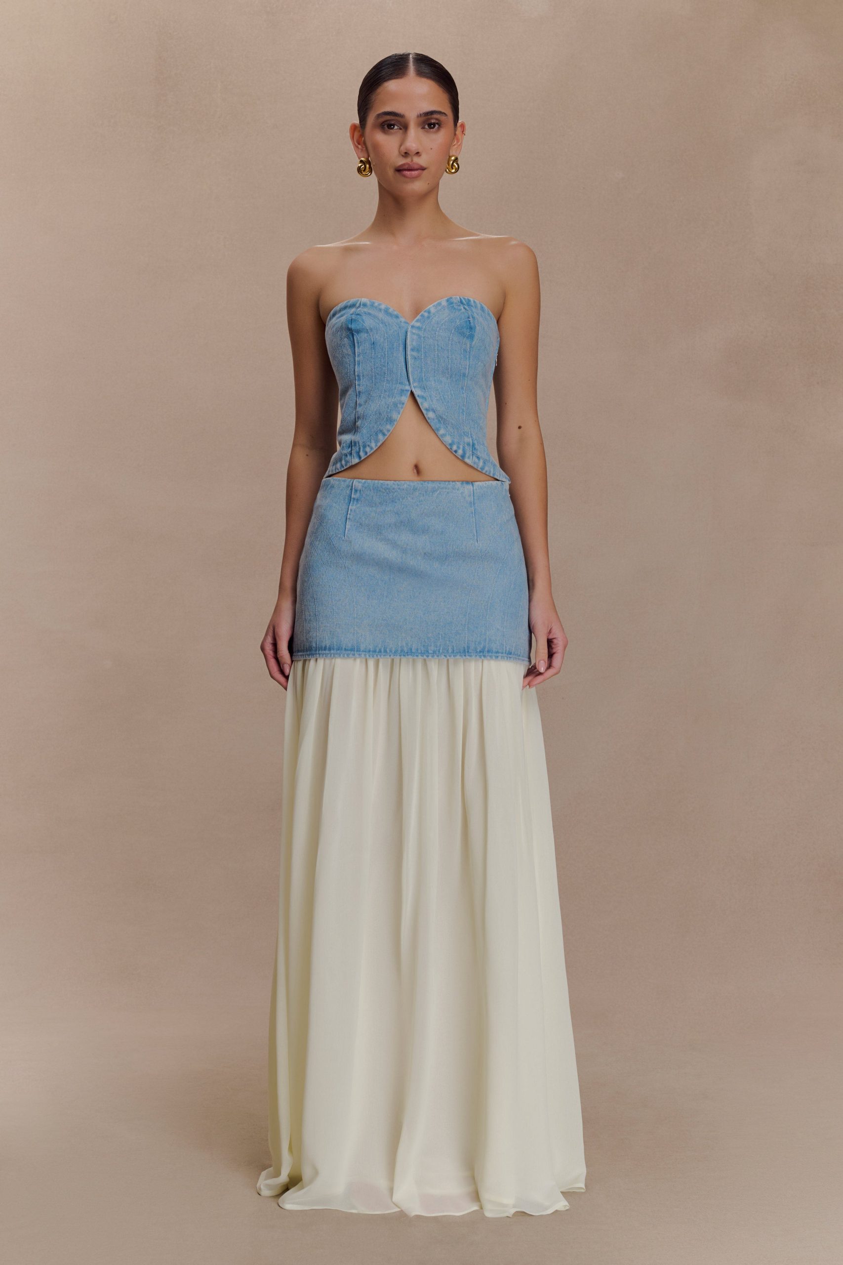 Tully Strapless Topstitch Denim Top - 80'S Blue - Image 3