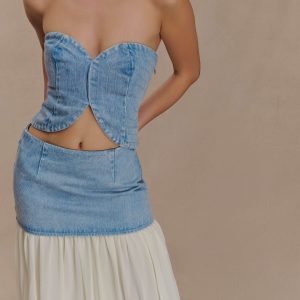 Tully Strapless Topstitch Denim Top - 80'S Blue