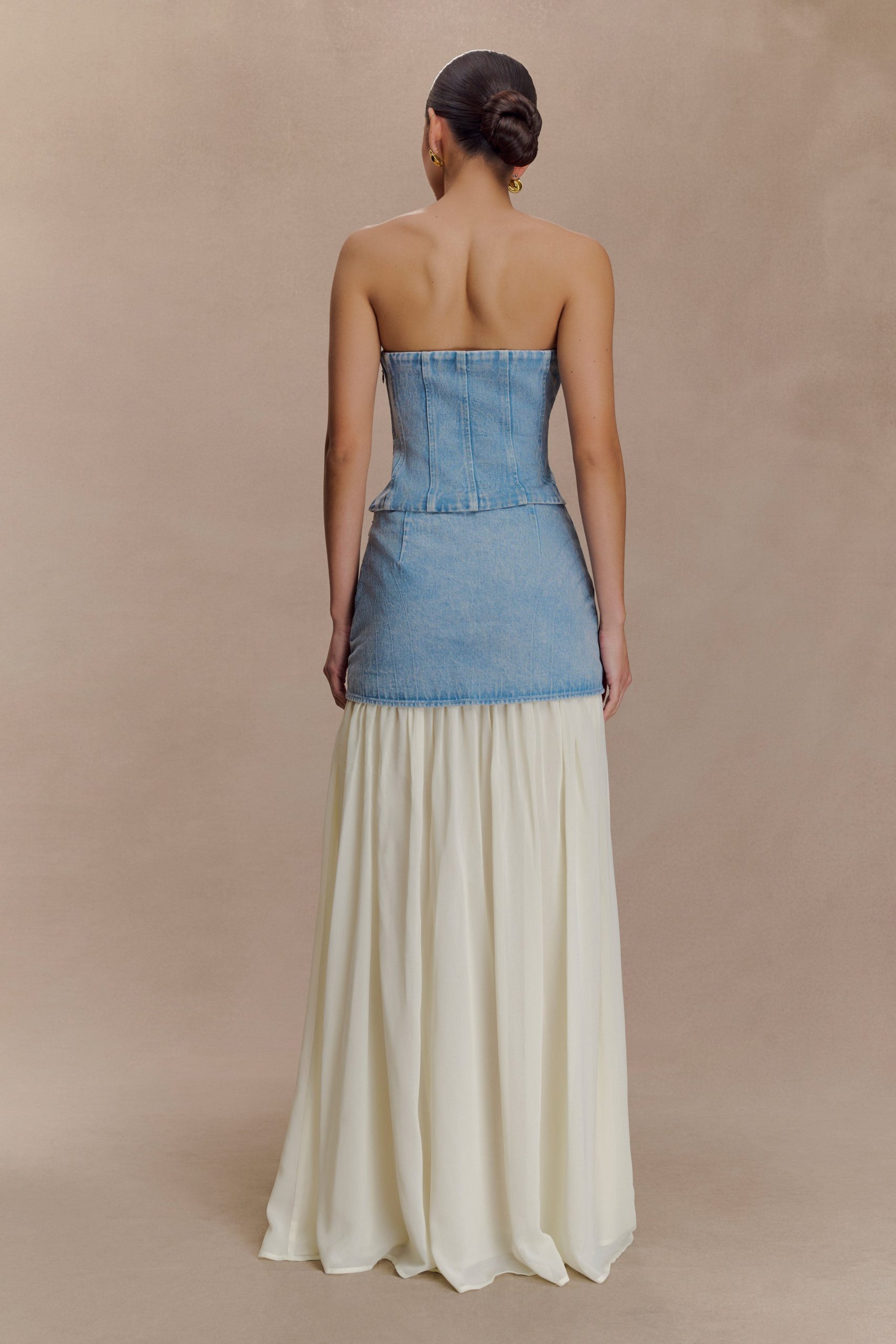 Tully Strapless Topstitch Denim Top - 80'S Blue - Image 2