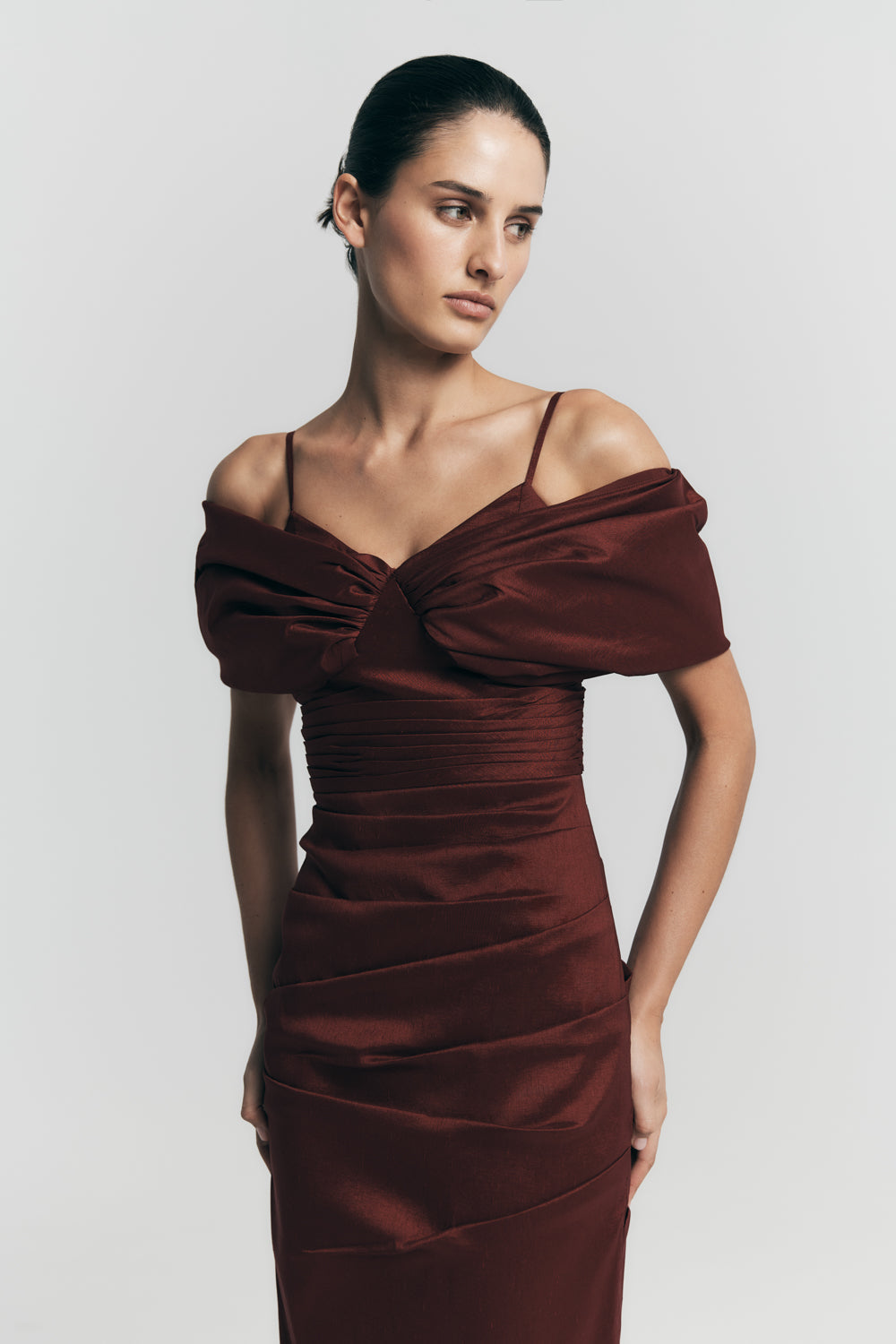 Thelma Bardot Maxi Dress - Wine - Image 9
