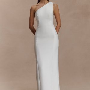 Milena One Shoulder Crepe Maxi Dress - White