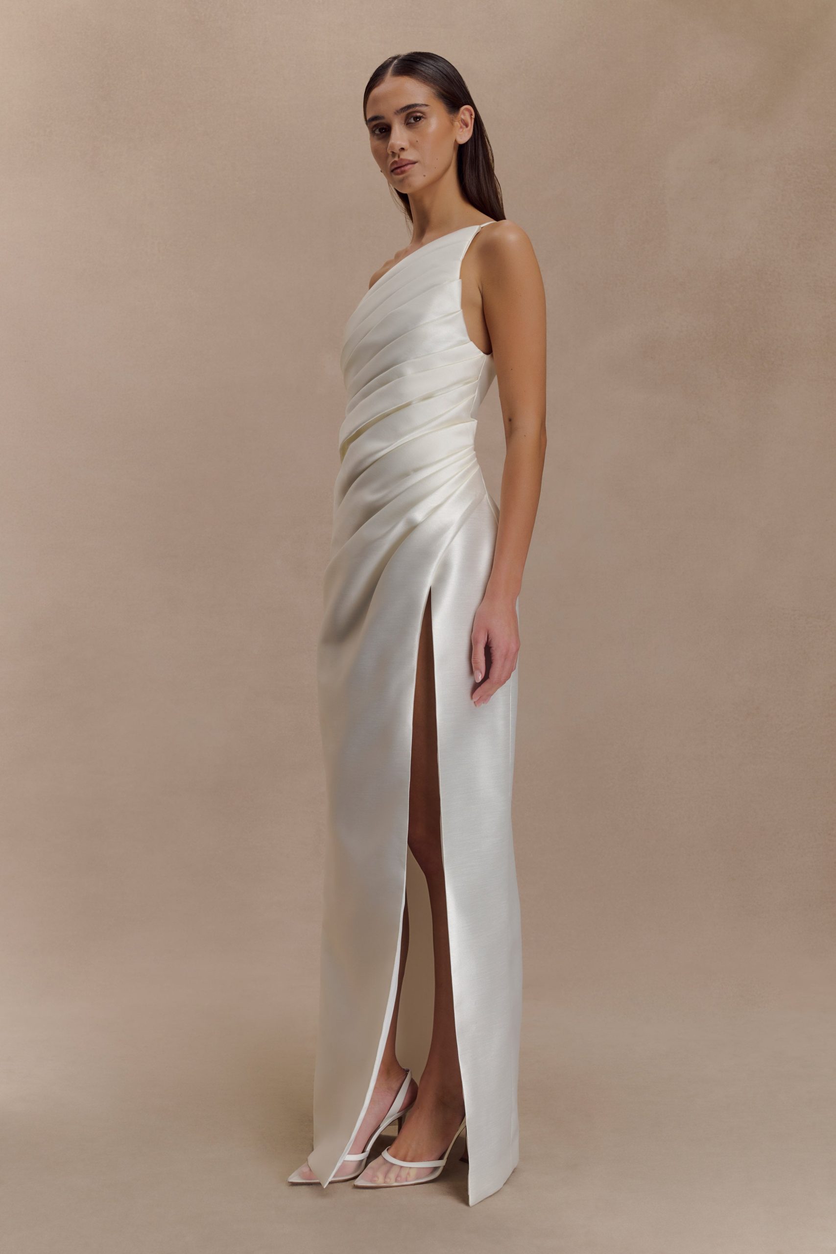 Francine One Shoulder Maxi Dress - Ivory - Image 4