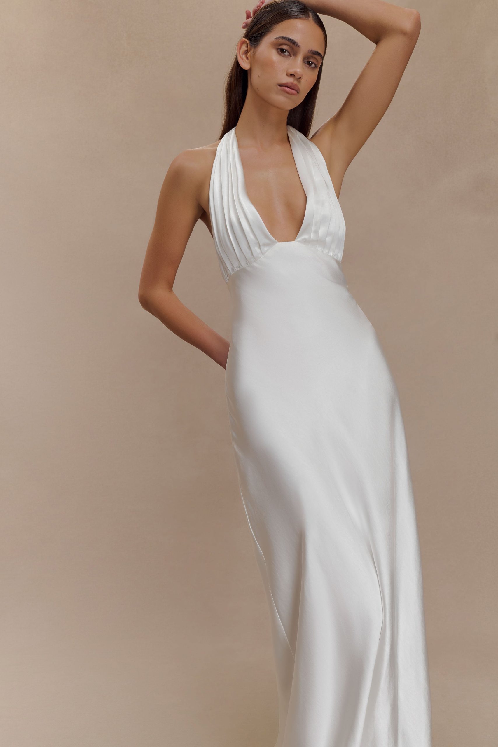 Alice Satin Halter Maxi Dress - White - Image 8