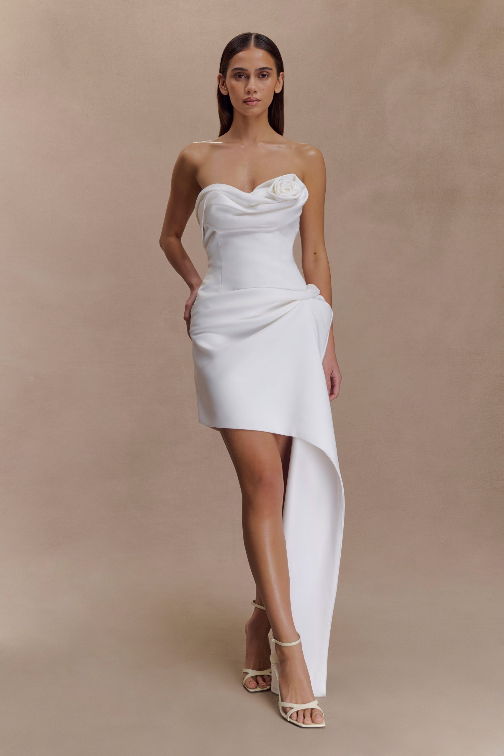 Evianna Strapless Gathered Mini Dress - White