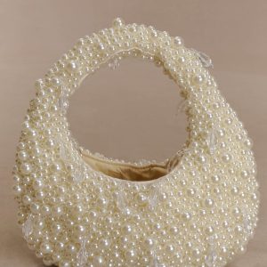 Amara Pearl Teardrop Beaded Bag - White