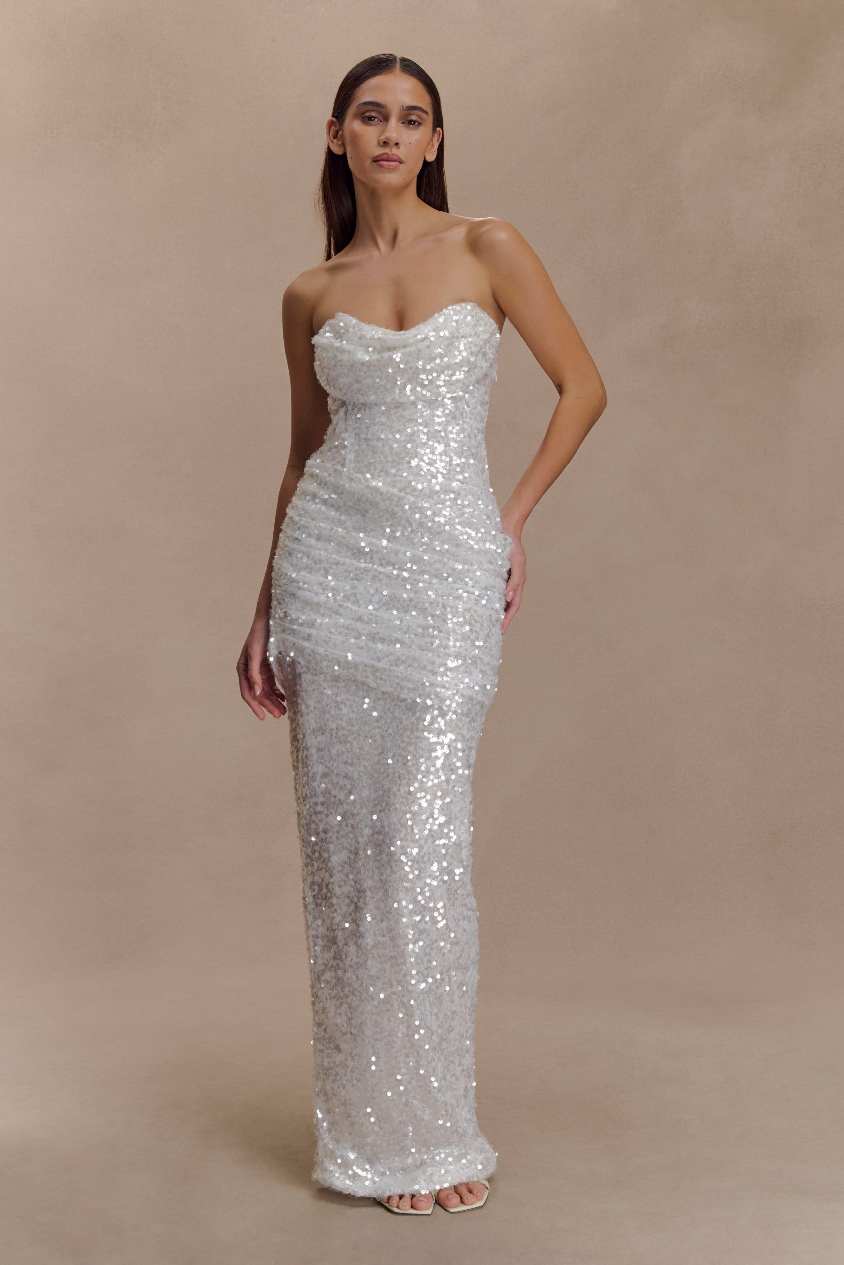 Nala Strapless Sequin Maxi Dress - Ivory - Image 7