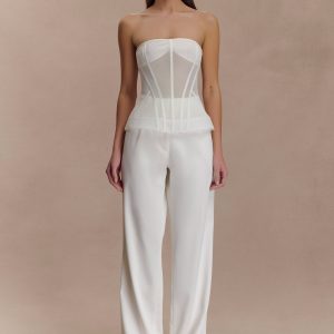 Fatima Satin Straight Leg Pant - White