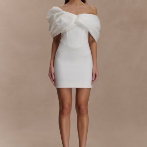 Aphrodite Off Shoulder Crepe Mini Dress - Ivory