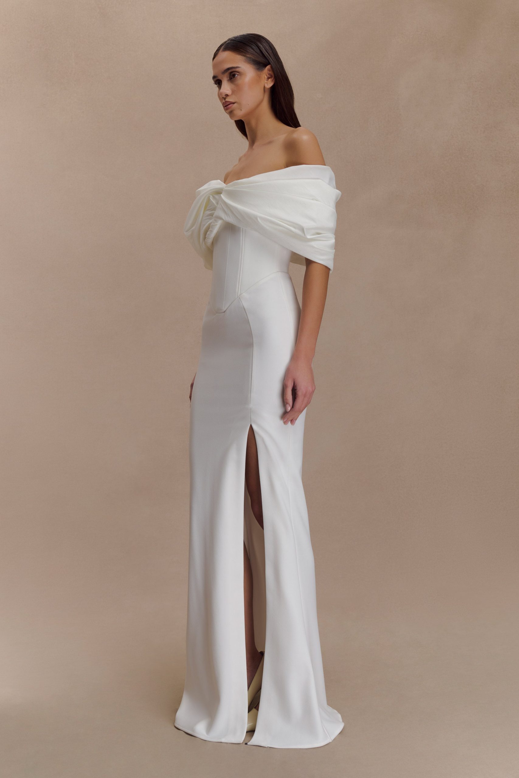 Aphrodite Off Shoulder Crepe Gown - Ivory - Image 5