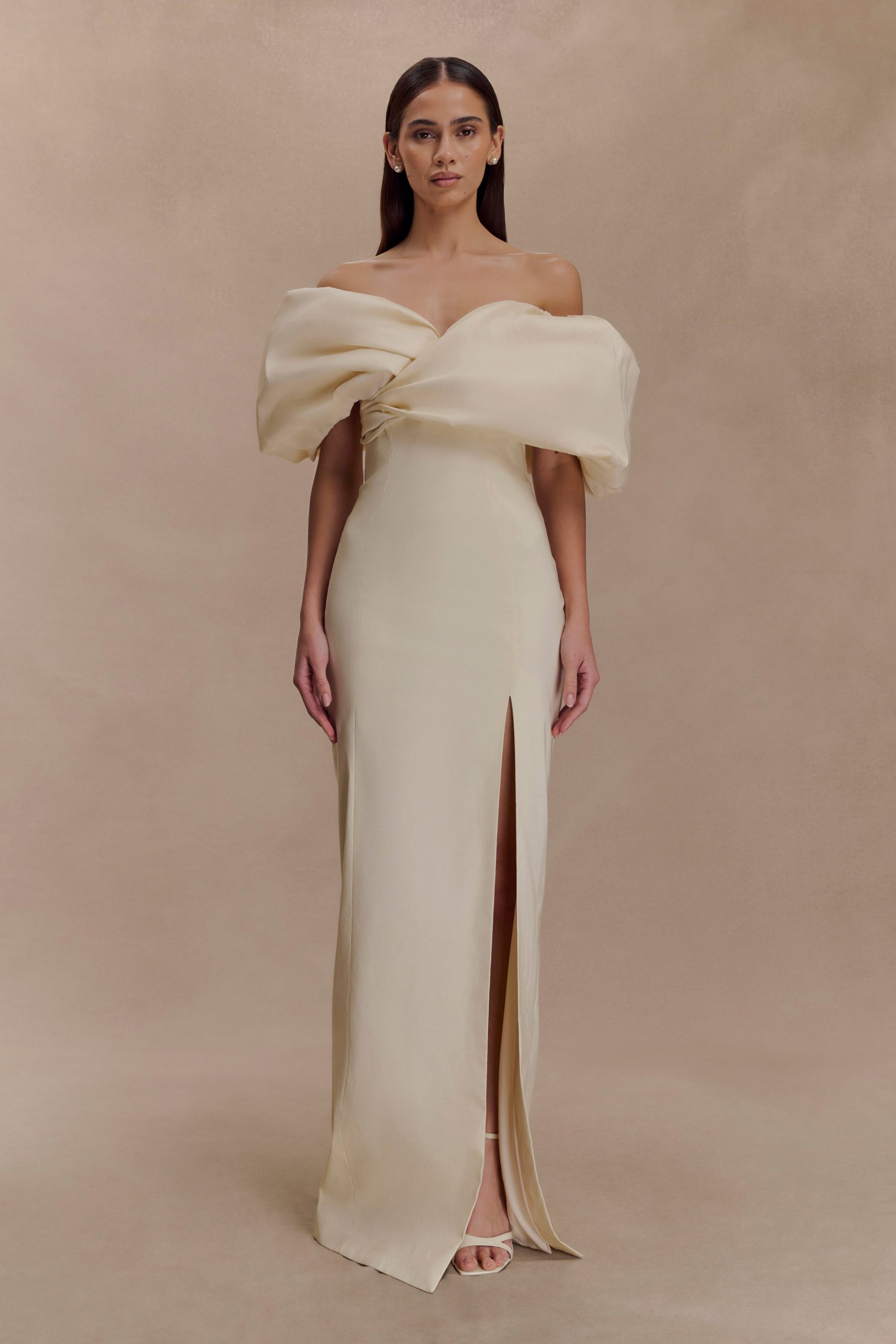 Angelica Taffeta Off Shoulder Bridal Gown - Soft Beige - Image 2