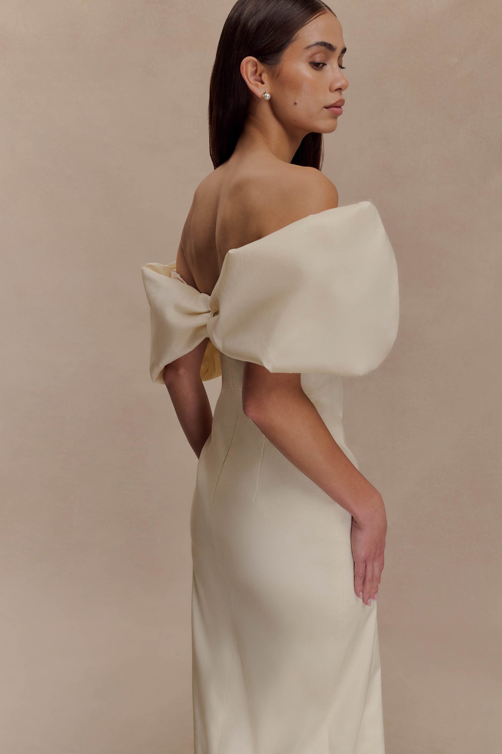 Angelica Taffeta Off Shoulder Bridal Gown - Soft Beige - Image 6