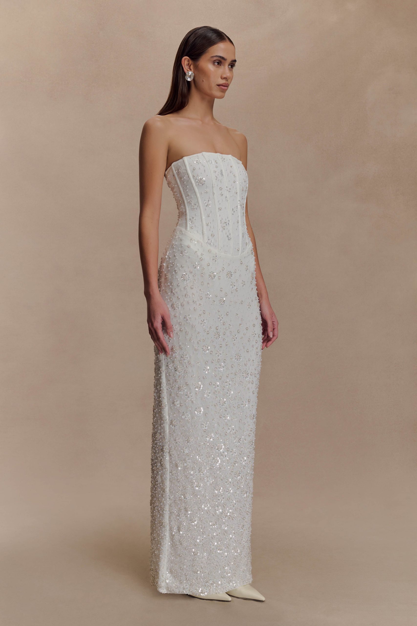 Gemma Strapless Embellished Maxi Dress - Ivory - Image 5
