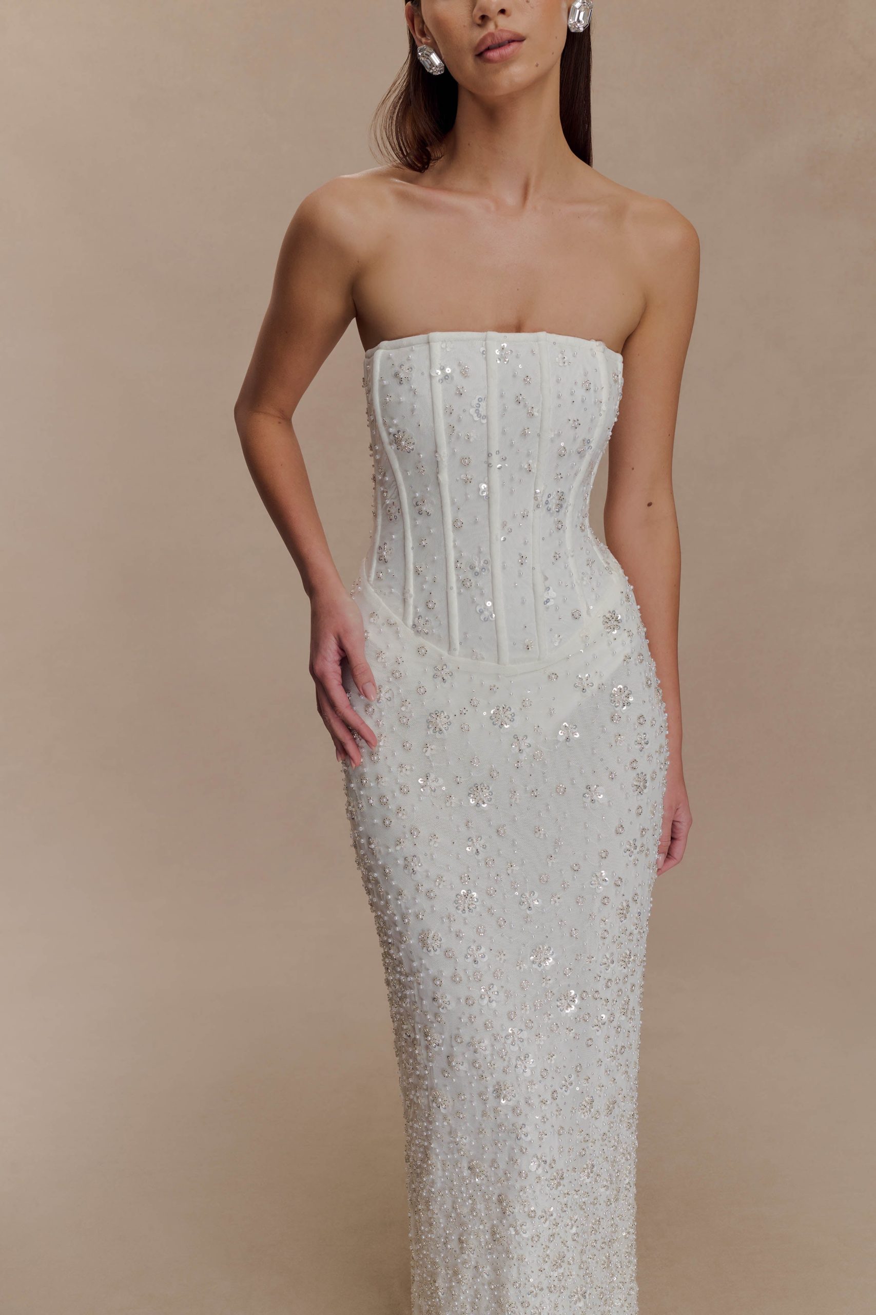Gemma Strapless Embellished Maxi Dress - Ivory - Image 6